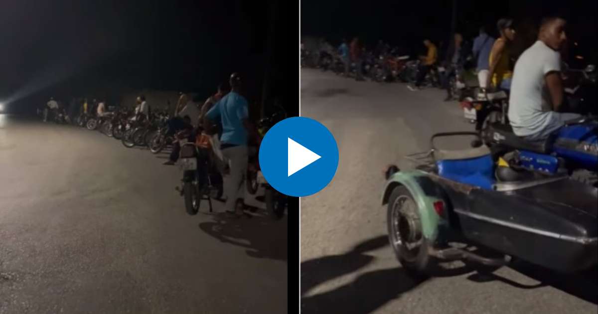 Enorme cola de motoristas en Santiago de Cuba © Captura de video Facebook / Memesterio
