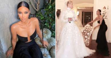 Kim Kardashian deslumbró con un escotado vestido negro en la boda de Paris Hilton