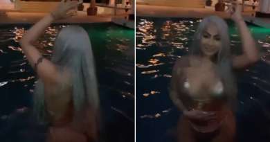 Yailin se desata bailando con bikini dorado dentro de una piscina
