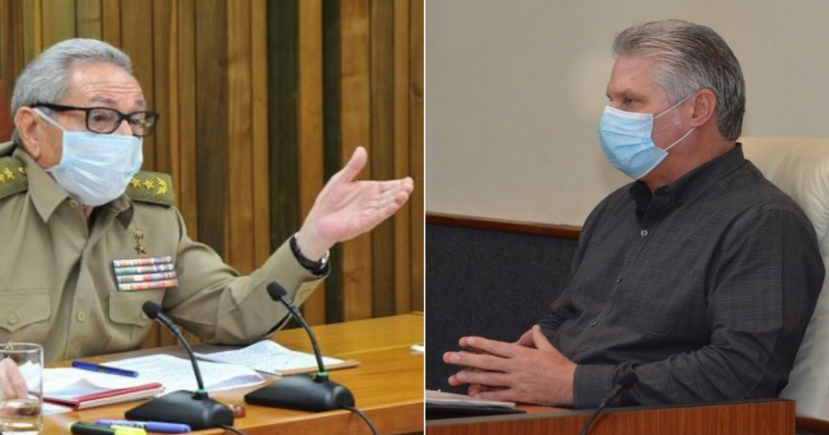 Raúl Castro y Miguel Díaz-Canel, con nasobucos. (imagen de referencia) © Collage con Estudios Revolución