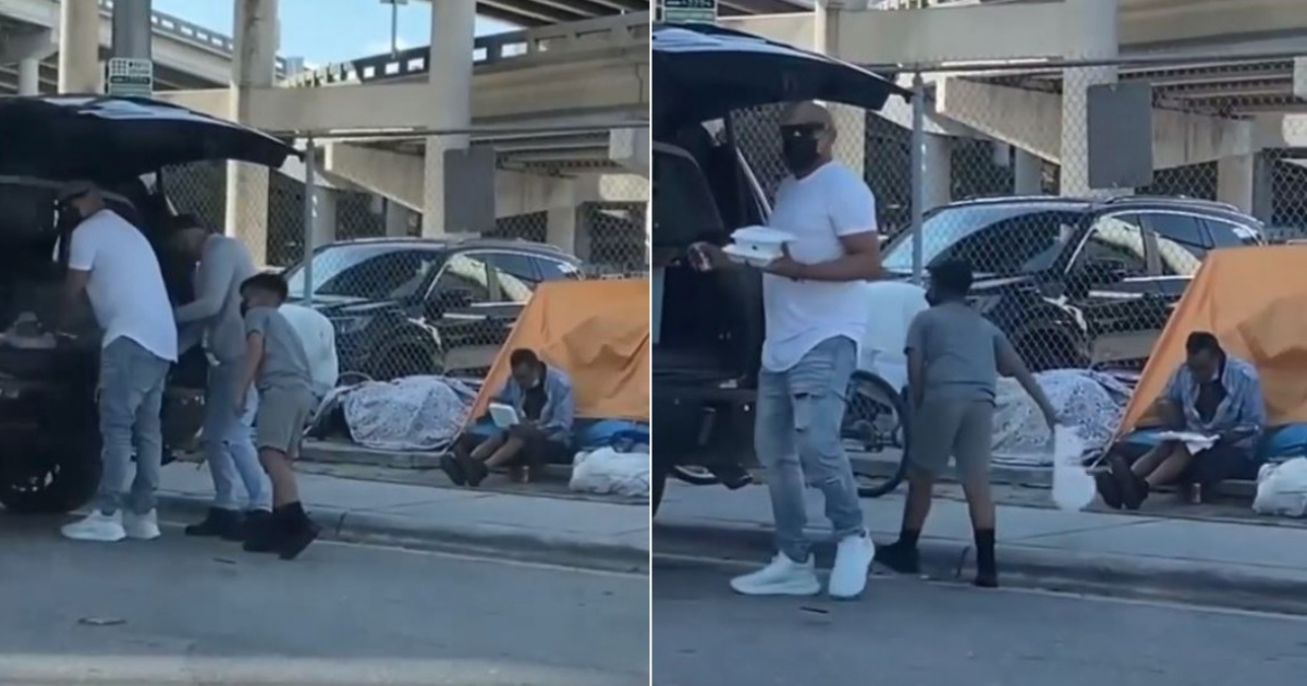 He records Alexander Delgado of the People of the Area delivering food to homeless people in Miami