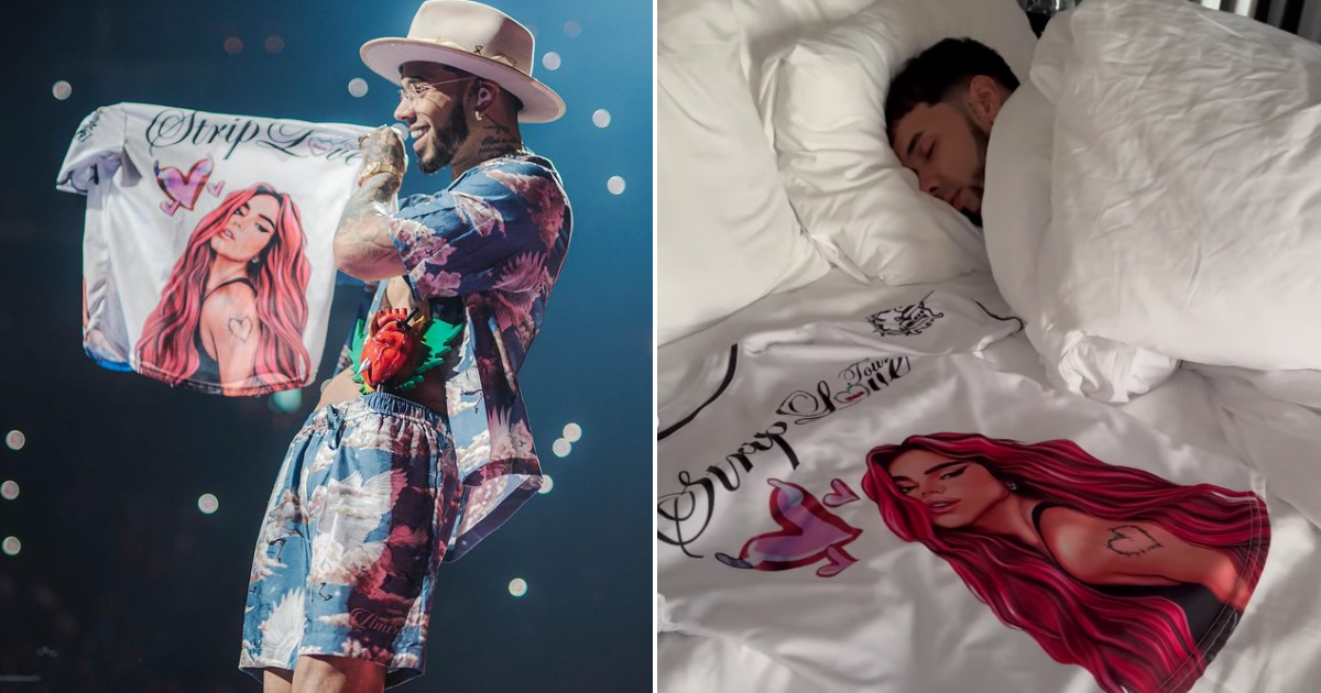 Anuel AA duerme con camisa de Karol G que le dieron en concierto © Instagram / Anuel AA